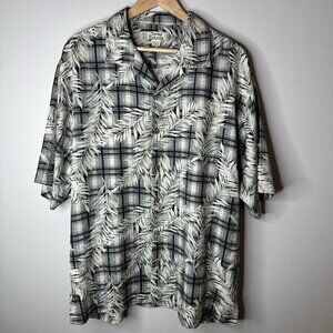 VTG Tommy Bahama Hawaiian Silk Shirt Mens Size L Black White Plaid Floral Button